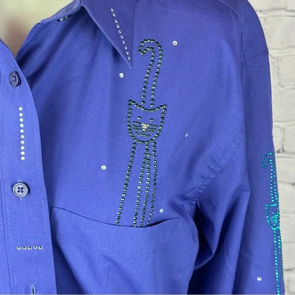 vintage grandma purple Button down shirt with rhinestone cats size medium - Picture 2 of 10